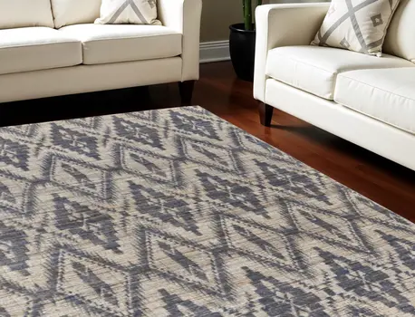 8' X 11' Tan and Gray Geometric Hand Woven Area Rug