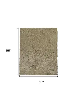 5' X 8' Tan Shag Hand Tufted Area Rug