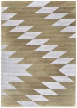 10' X 13' White Gray and Gold Geometric Power Loom Area Rug