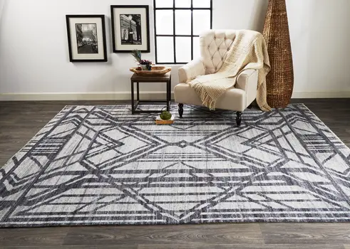 5' X 8' Gray Wool Geometric Hand Knotted Area Rug