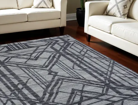 8' X 10' Gray Wool Geometric Hand Knotted Area Rug