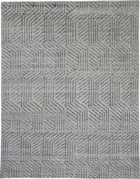 5' X 8' Tan and Gray Wool Geometric Hand Knotted Area Rug