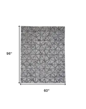 5' X 8' Gray Wool Geometric Hand Knotted Distressed Area Rug