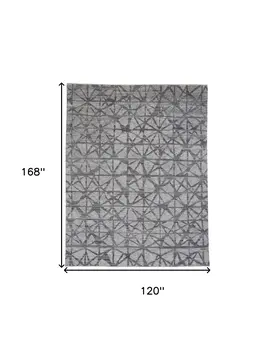 10' X 14' Gray Wool Geometric Hand Knotted Area Rug