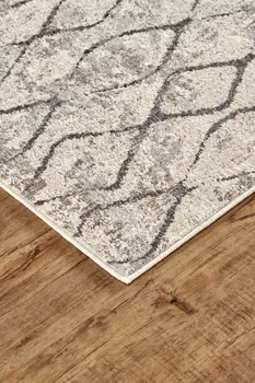 8' X 10' Gray and Ivory Geometric Power Loom Worn Faded Area Rug