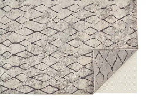 8' X 10' Gray and Ivory Geometric Power Loom Worn Faded Area Rug