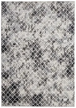 8' X 10' Gray Ivory and Taupe Geometric Power Loom Worn Faded Area Rug