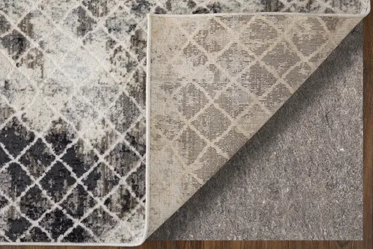 8' X 10' Gray Ivory and Taupe Geometric Power Loom Worn Faded Area Rug