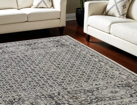 8' X 10' Gray Ivory and Taupe Abstract Power Loom Worn Faded Area Rug