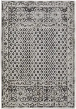 8' X 10' Gray Ivory and Taupe Abstract Power Loom Worn Faded Area Rug