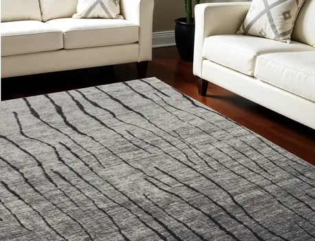 7' X 10' Gray and Black Abstract Power Loom Area Rug