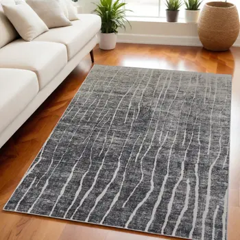 5' X 8' Ivory Gray and Black Abstract Power Loom Area Rug