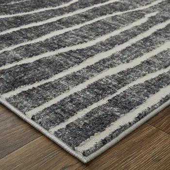 8' X 10' Ivory Gray and Black Abstract Power Loom Area Rug