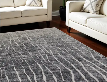 8' X 10' Ivory Gray and Black Abstract Power Loom Area Rug
