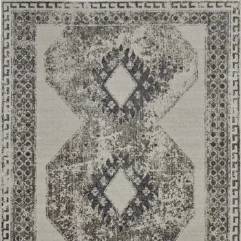 5' X 8' Gray and Ivory Abstract Power Loom Worn Faded Area Rug