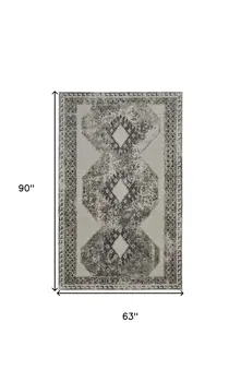 5' X 8' Gray and Ivory Abstract Power Loom Worn Faded Area Rug