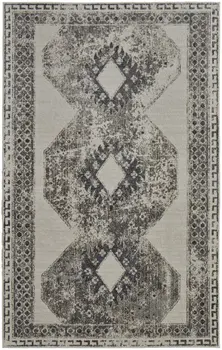 5' X 8' Gray and Ivory Abstract Power Loom Worn Faded Area Rug