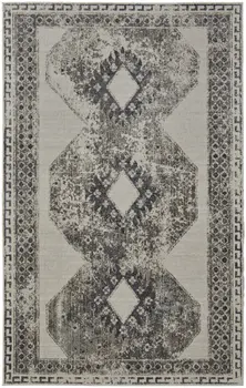 7' X 10' Gray and Ivory Abstract Power Loom Worn Faded Area Rug