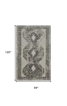 8' X 10' Gray and Ivory Abstract Power Loom Worn Faded Area Rug