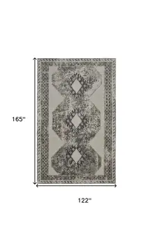 10' X 14' Gray and Ivory Abstract Power Loom Worn Faded Area Rug