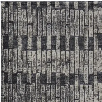 4' X 6' Gray and Black Geometric Power Loom Worn Faded Area Rug