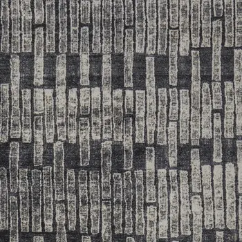 4' X 6' Gray and Black Geometric Power Loom Worn Faded Area Rug