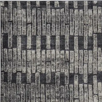 5' X 8' Gray and Black Geometric Power Loom Worn Faded Area Rug