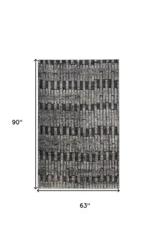 5' X 8' Gray and Black Geometric Power Loom Worn Faded Area Rug