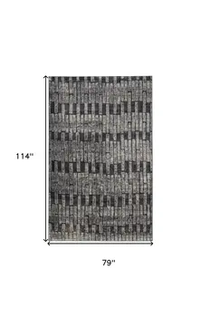 7' X 10' Gray and Black Geometric Power Loom Worn Faded Area Rug