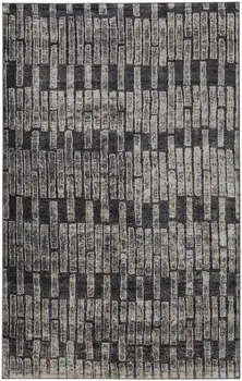 7' X 10' Gray and Black Geometric Power Loom Worn Faded Area Rug