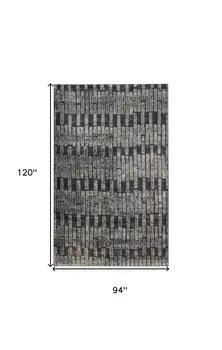 8' X 10' Gray and Black Geometric Power Loom Worn Faded Area Rug