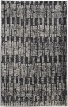 10' X 14' Gray and Black Geometric Power Loom Worn Faded Area Rug