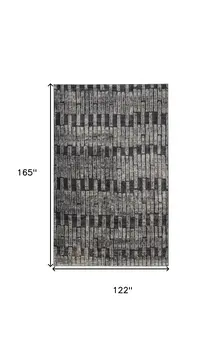 10' X 14' Gray and Black Geometric Power Loom Worn Faded Area Rug