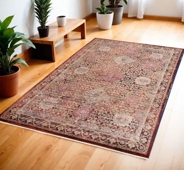4' X 6' Red and Pink Oriental Power Loom Area Rug
