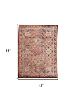 4' X 6' Red and Pink Oriental Power Loom Area Rug