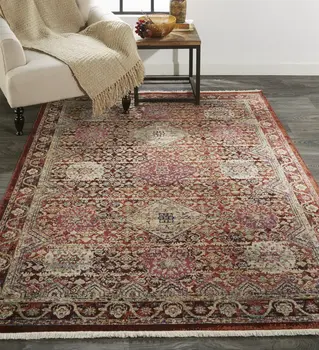 4' X 6' Red and Pink Oriental Power Loom Area Rug