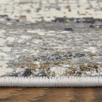 3' X 5' Gray Ivory and Gold Abstract Power Loom Area Rug With Fringe