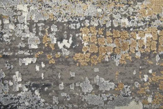 3' X 5' Gray Ivory and Gold Abstract Power Loom Area Rug With Fringe