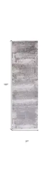 10' Gray Abstract Power Loom Runner Rug With Fringe