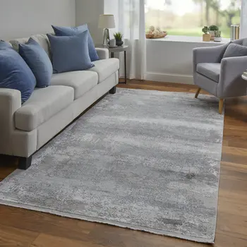 2' X 3' Gray Abstract Power Loom Area Rug With Fringe