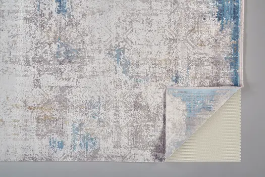 7' X 10' Ivory Gray and Blue Abstract Power Loom Area Rug With Fringe