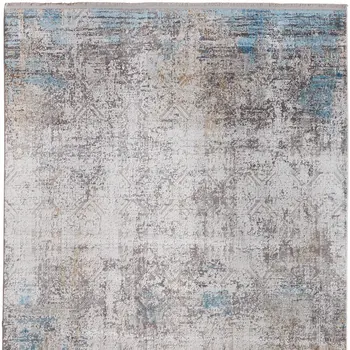7' X 10' Ivory Gray and Blue Abstract Power Loom Area Rug With Fringe