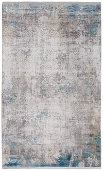 7' X 10' Ivory Gray and Blue Abstract Power Loom Area Rug With Fringe