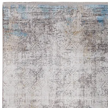 12' X 18' Ivory Gray and Blue Abstract Power Loom Area Rug With Fringe