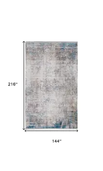 12' X 18' Ivory Gray and Blue Abstract Power Loom Area Rug With Fringe