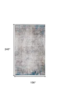13' X 20' Ivory Gray and Blue Abstract Power Loom Area Rug With Fringe