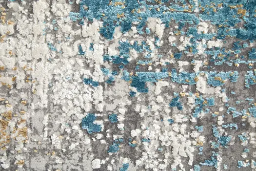 12' X 15' Ivory Gray and Blue Abstract Power Loom Area Rug With Fringe