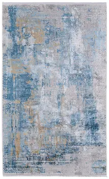 7' X 10' Blue Gold and Gray Abstract Power Loom Area Rug With Fringe