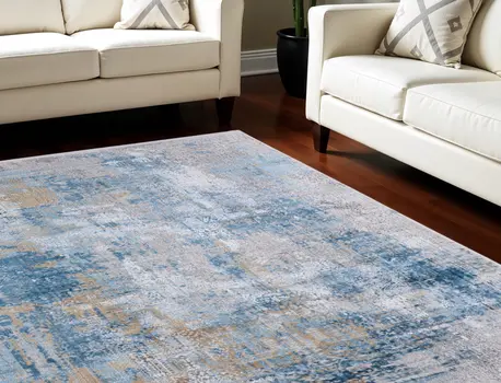 12' X 18' Blue Gold and Gray Abstract Power Loom Area Rug With Fringe