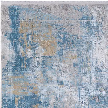 13' X 20' Blue Gold and Gray Abstract Power Loom Area Rug With Fringe